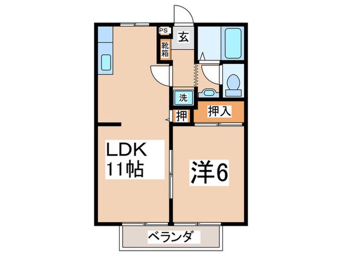 湘南ハウスB棟(1LDK/2階)の間取り写真