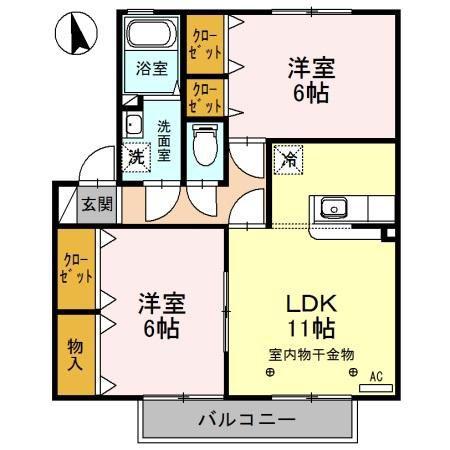 プレアデスコート C(2LDK/2階)の間取り写真