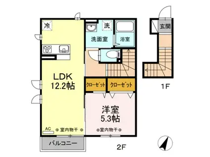 グリーンルーム湘南(1LDK/2階)の間取り写真
