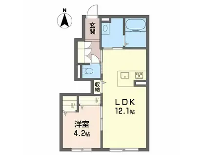 アトリエール北井門(1LDK/1階)の間取り写真