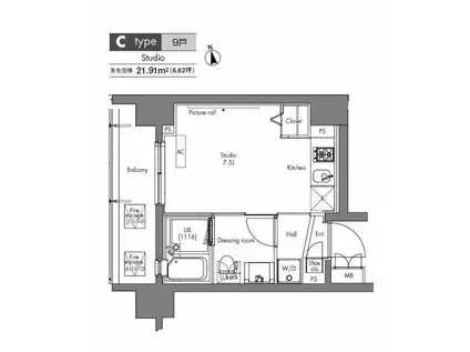 プラウドフラット隅田リバーサイド(ワンルーム/10階)の間取り写真