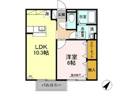 プレミールB棟(1LDK/2階)の間取り写真