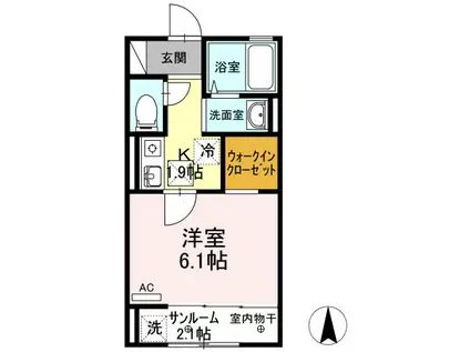 プレザントヒルズ A(1K/1階)の間取り写真