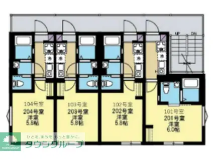 ビブロポート溝の口(1K/2階)の間取り写真