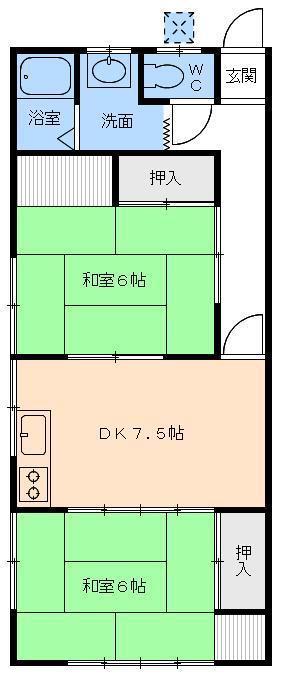 村丸アパート(2DK/2階)の間取り写真