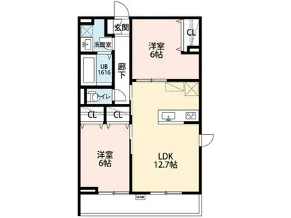 ラリベリュール二本榎(2LDK/1階)の間取り写真