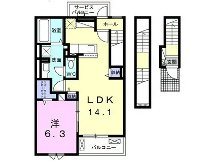 ウイ アウリイ(1LDK/3階)の間取り写真