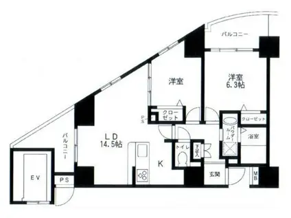 スカイプラザII(2LDK/8階)の間取り写真