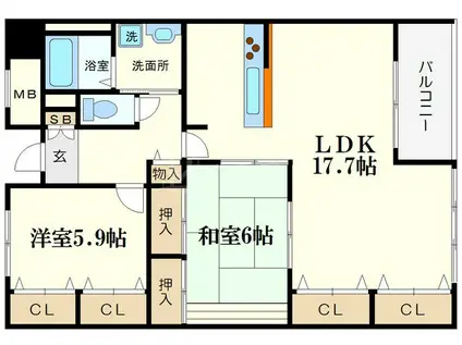 エルセレーノ九条(2LDK/4階)の間取り写真