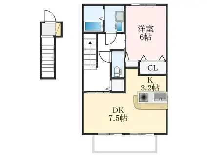 シンプルライフB棟(1LDK/2階)の間取り写真