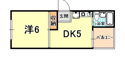 地下鉄西神・山手線 湊川公園駅 徒歩8分 9階建 築36年(1DK/6階)の間取り写真