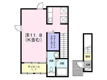 ヒビスクス(ワンルーム/2階)の間取り写真