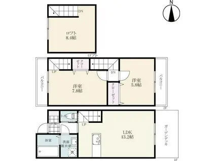 ウッドブロン(2LDK/1階)の間取り写真