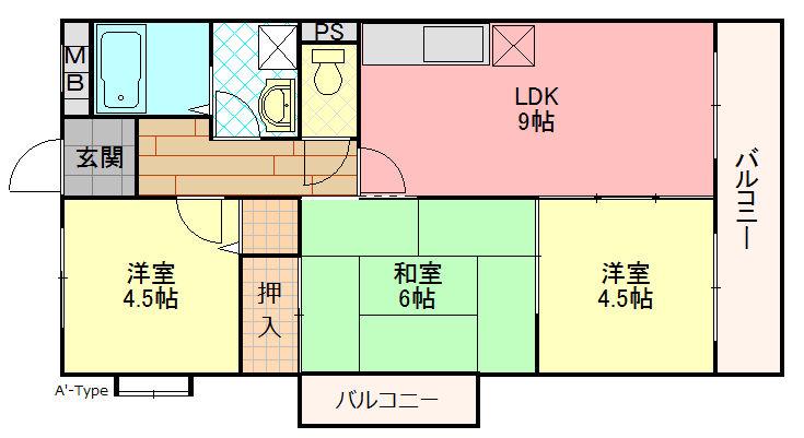 カーサフィオーレ弐番館(3LDK/4階)の間取り写真