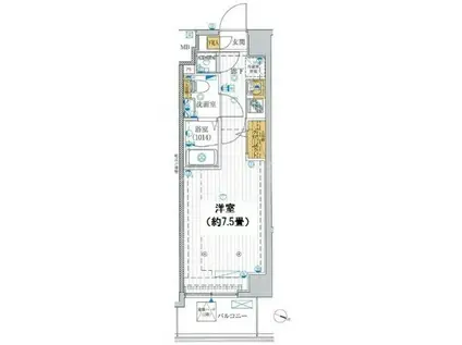 プレールドゥーク東品川(1K/2階)の間取り写真