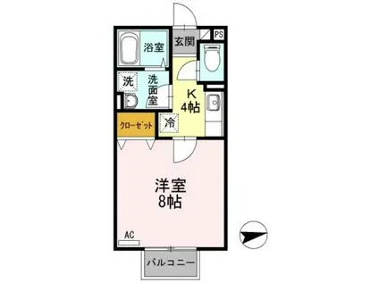 エルドラードB棟(1K/1階)の間取り写真