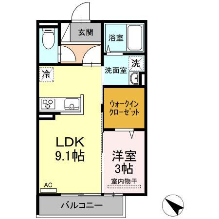 グランディールK(1LDK/1階)の間取り写真