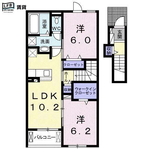 ポルトシャルムIII(2LDK/2階)の間取り写真