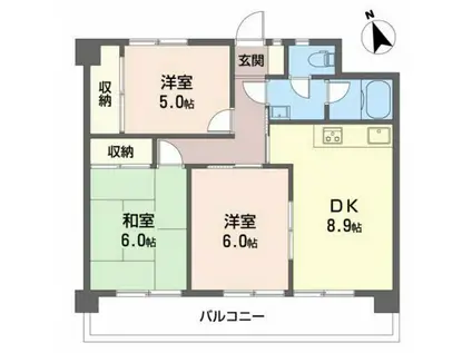 レジデンス大井手(3LDK/3階)の間取り写真