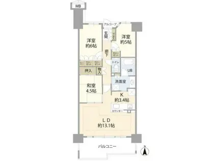 ザ・レジデンス千歳船橋グランエアレジデンス(3LDK/6階)の間取り写真