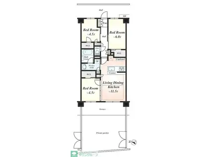 サンクレイドル日野II(3LDK/1階)の間取り写真