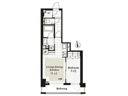 オープンレジデンシア麻布六本木(1LDK/7階)の間取り写真