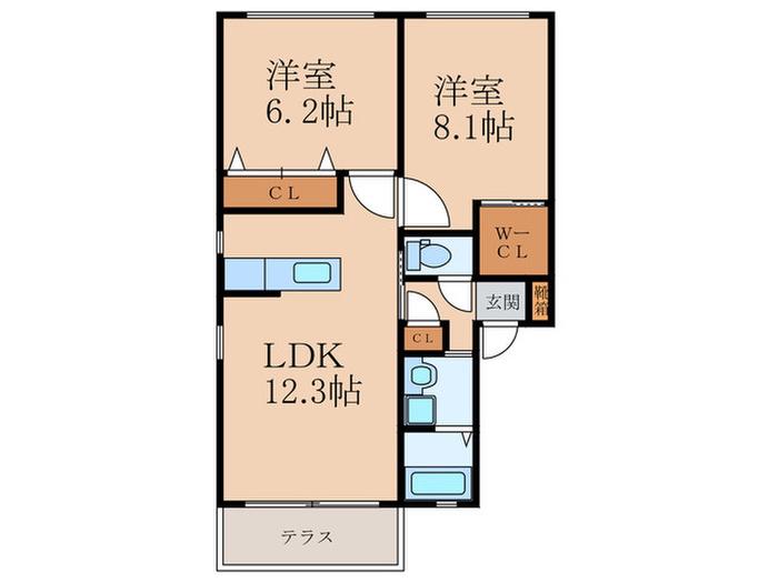 ドミール東貫A棟(2LDK/1階)の間取り写真