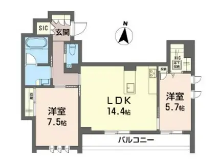 バーダントエダン深沢(2LDK/1階)の間取り写真