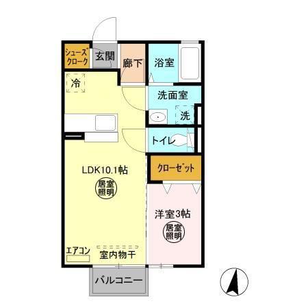 スカイブルー E(1LDK/2階)の間取り写真