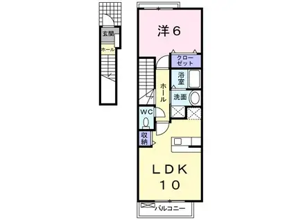 ソレイユB(1LDK/2階)の間取り写真