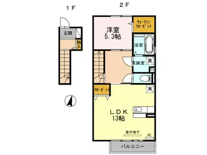 クレイン深堀(1LDK/2階)の間取り写真