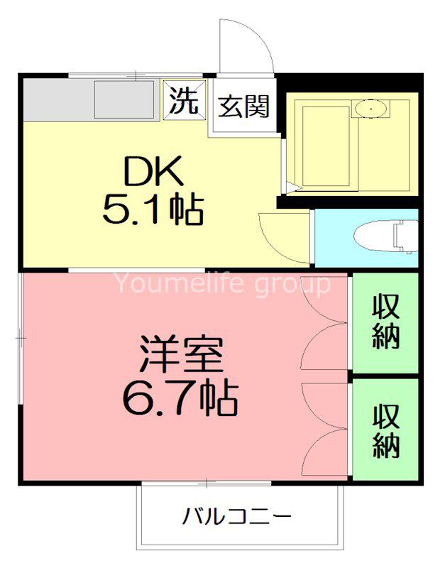 パープルハイツ(1DK/2階)の間取り写真