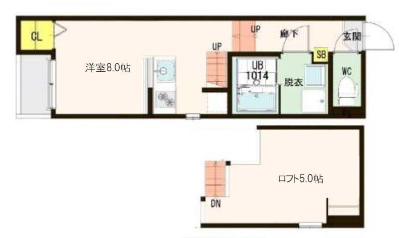 PRESTIGE旭ケ丘(ワンルーム/1階)の間取り写真