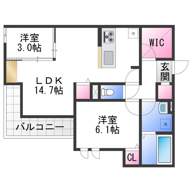 CASA MUKAINO(2LDK/2階)の間取り写真