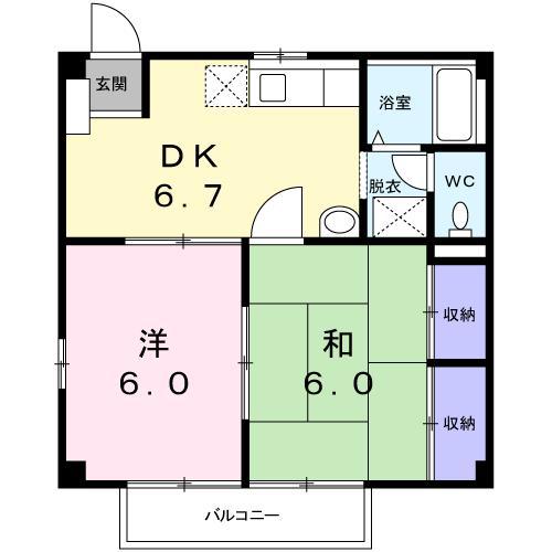 YNハイツC(2DK/2階)の間取り写真