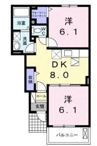 ベントルナータ F(2DK/1階)の間取り写真