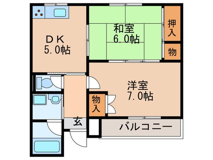 スリーハイツ(2DK/2階)の間取り写真
