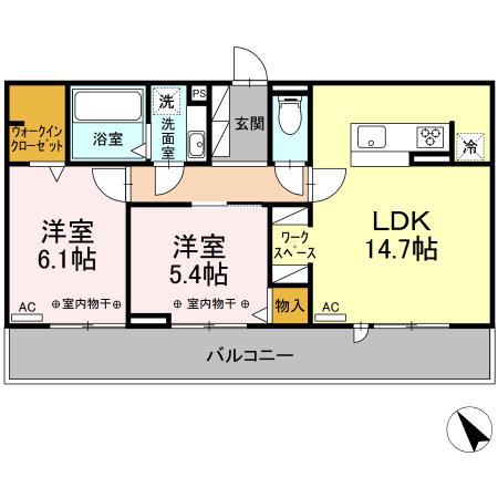 ルミエール A(2LDK/1階)の間取り写真