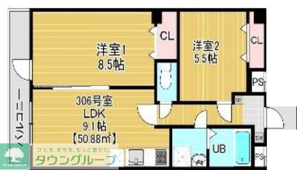 ベルオーブ大久保(2LDK/3階)の間取り写真