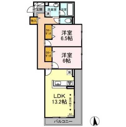 スカイアベニューヨコハマ(2LDK/2階)の間取り写真