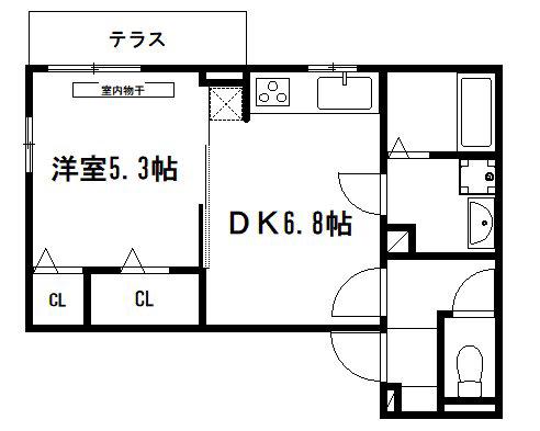 ブリランタ壬生 北棟(1DK/1階)の間取り写真