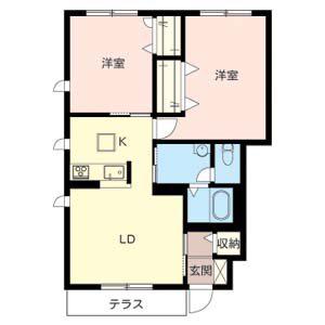 アゼリア宮上 C棟(2LDK/1階)の間取り写真