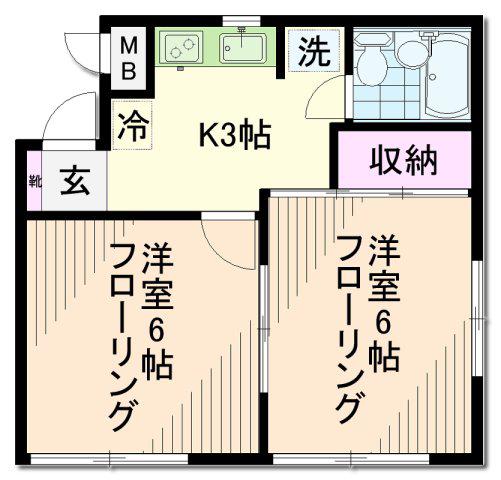 ヴェラコートタマガワ(2DK/2階)の間取り写真