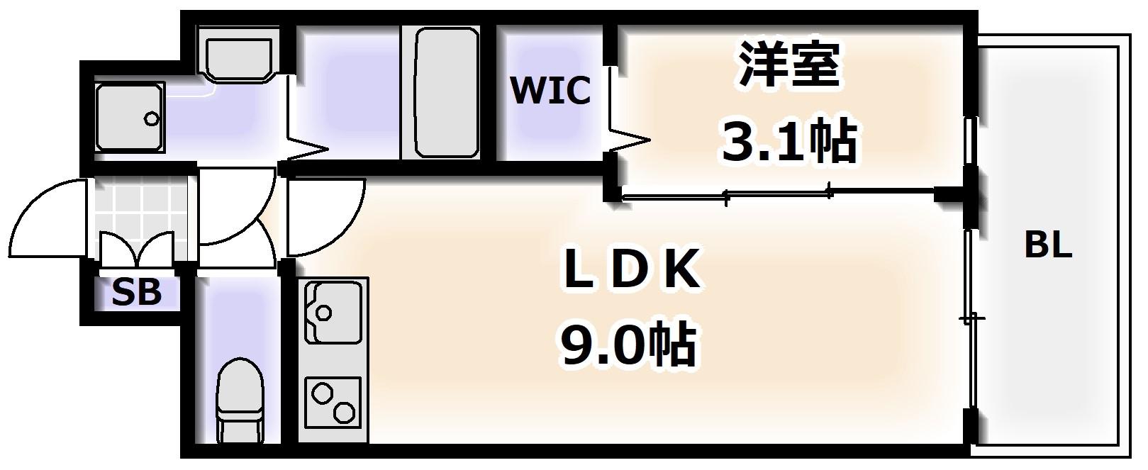 エスグランデ難波グランツ(1LDK/5階)の間取り写真