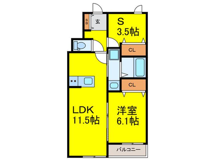 ワンズレジデンス西湊(1SLDK/2階)の間取り写真