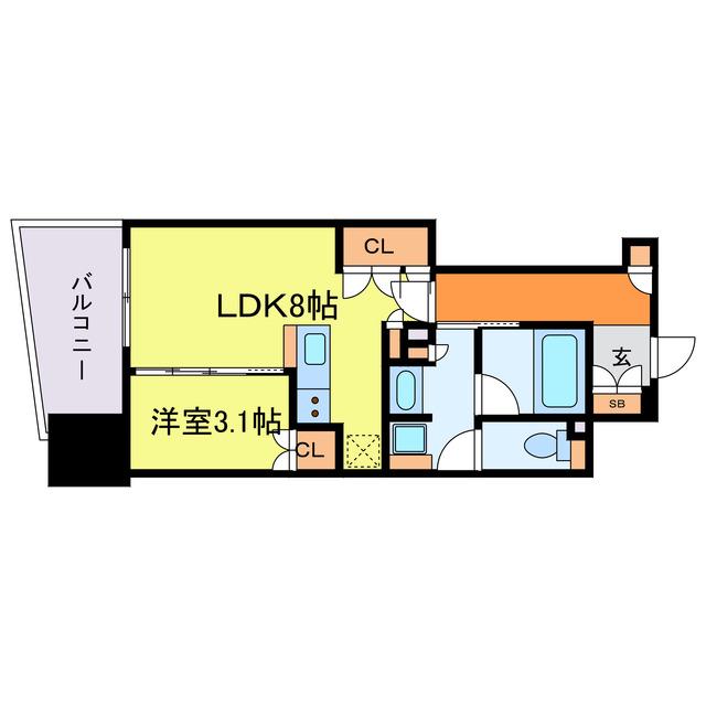 コンフォリア・リヴ本町ウエストQ(1LDK/12階)の間取り写真