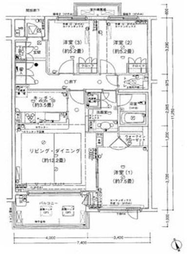 パークハイム世田谷代田(3LDK/1階)の間取り写真