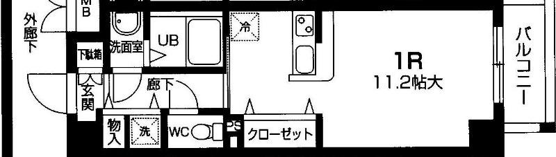 ビュークレスト小金井(ワンルーム/6階)の間取り写真