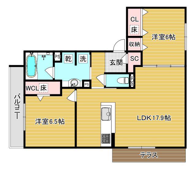 D-ROOM高槻市寿町(2LDK/1階)の間取り写真