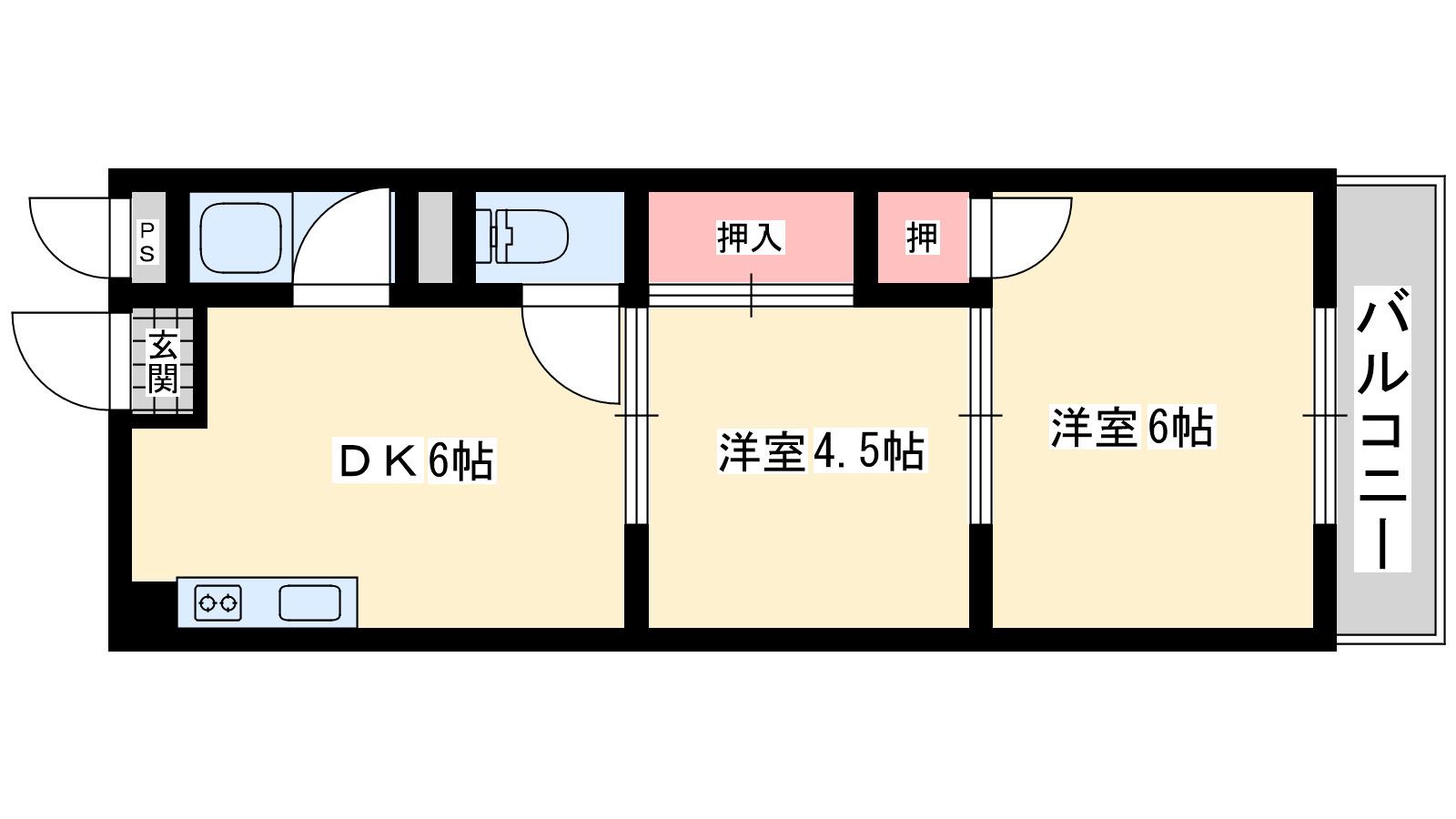 コーポユーリン(2DK/1階)の間取り写真
